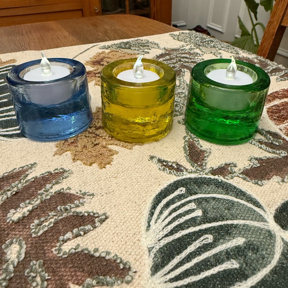 Colorful Crate & Barrel Glass Tealight Holders Set
